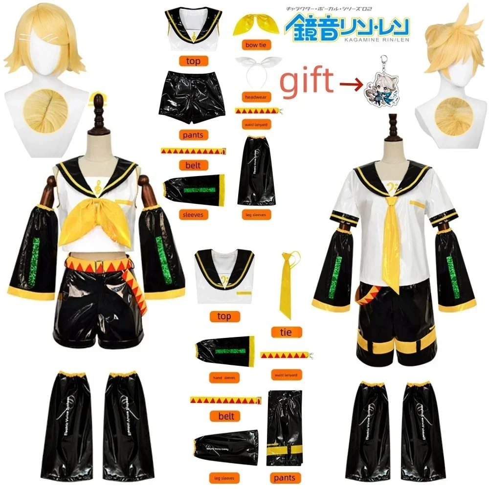 Fantasia de Cosplay Anime de Leggings e Headwear para o Halloween, Roupas de Camisolas para a Comic Con, Uniforme Rin com Mangas