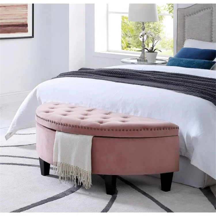 

Customized American style solid wood half circle curved storage shoe changing stool, rural pink bedroom,cloakroom, pull-up stool