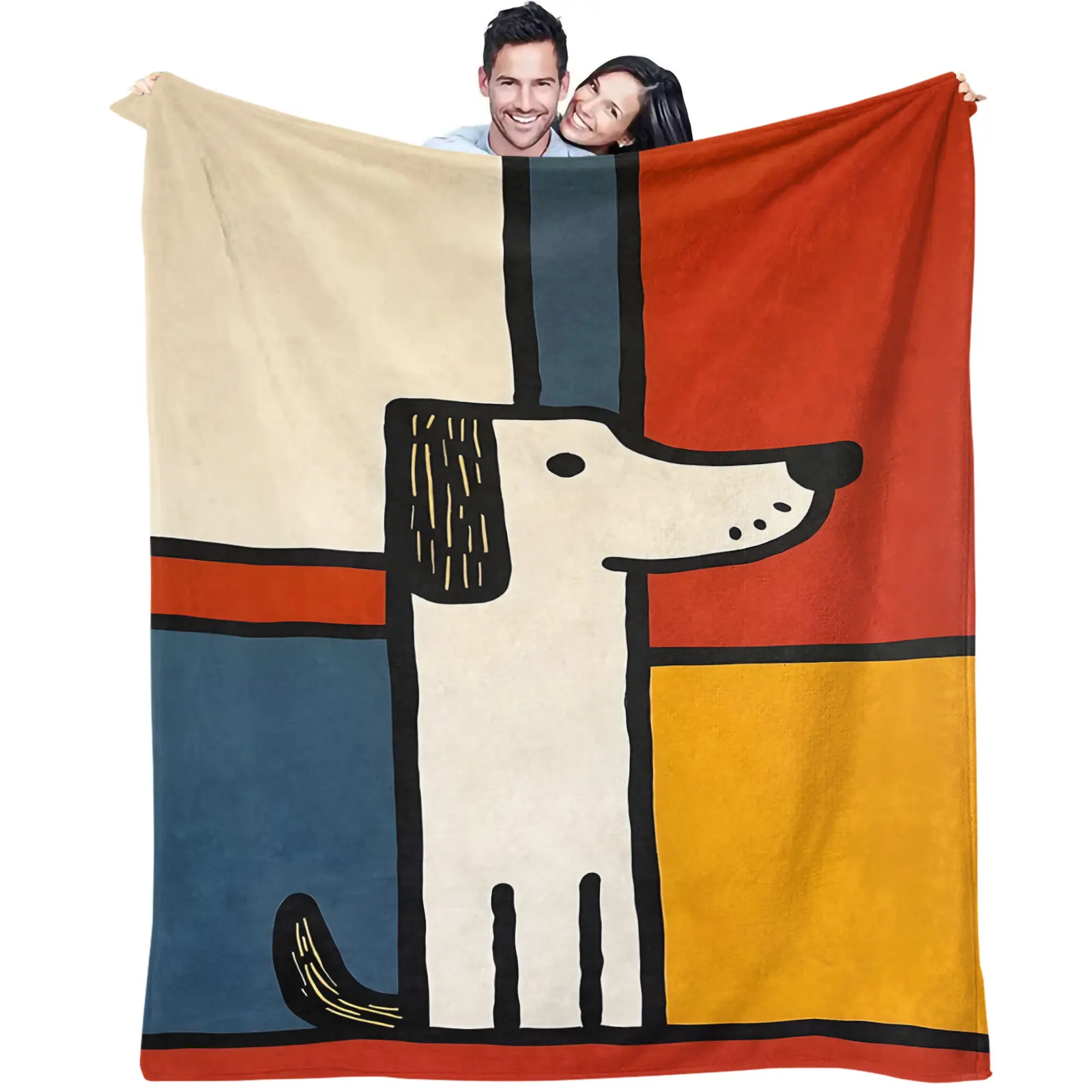 Abstract Color Block Sausage Dog Print Flannel Throw Blanket Multi-use Travel Warm Blanket Sofa Bed Nap Blanket Gift Home Decor
