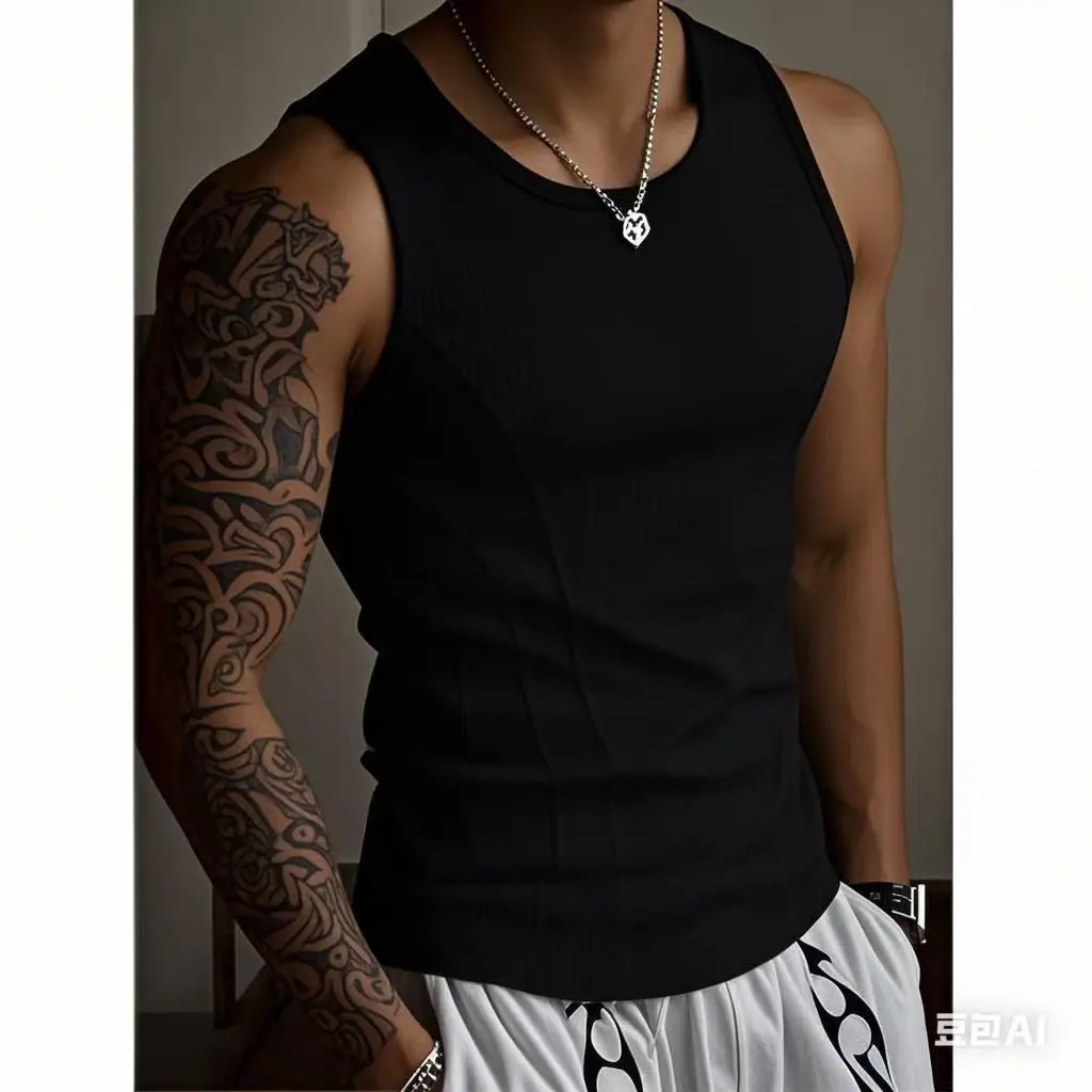 Splicing I-shaped Vest Summer Men's Tight-fitting Sports Fitness Thick Thread Absorbing and Breathable