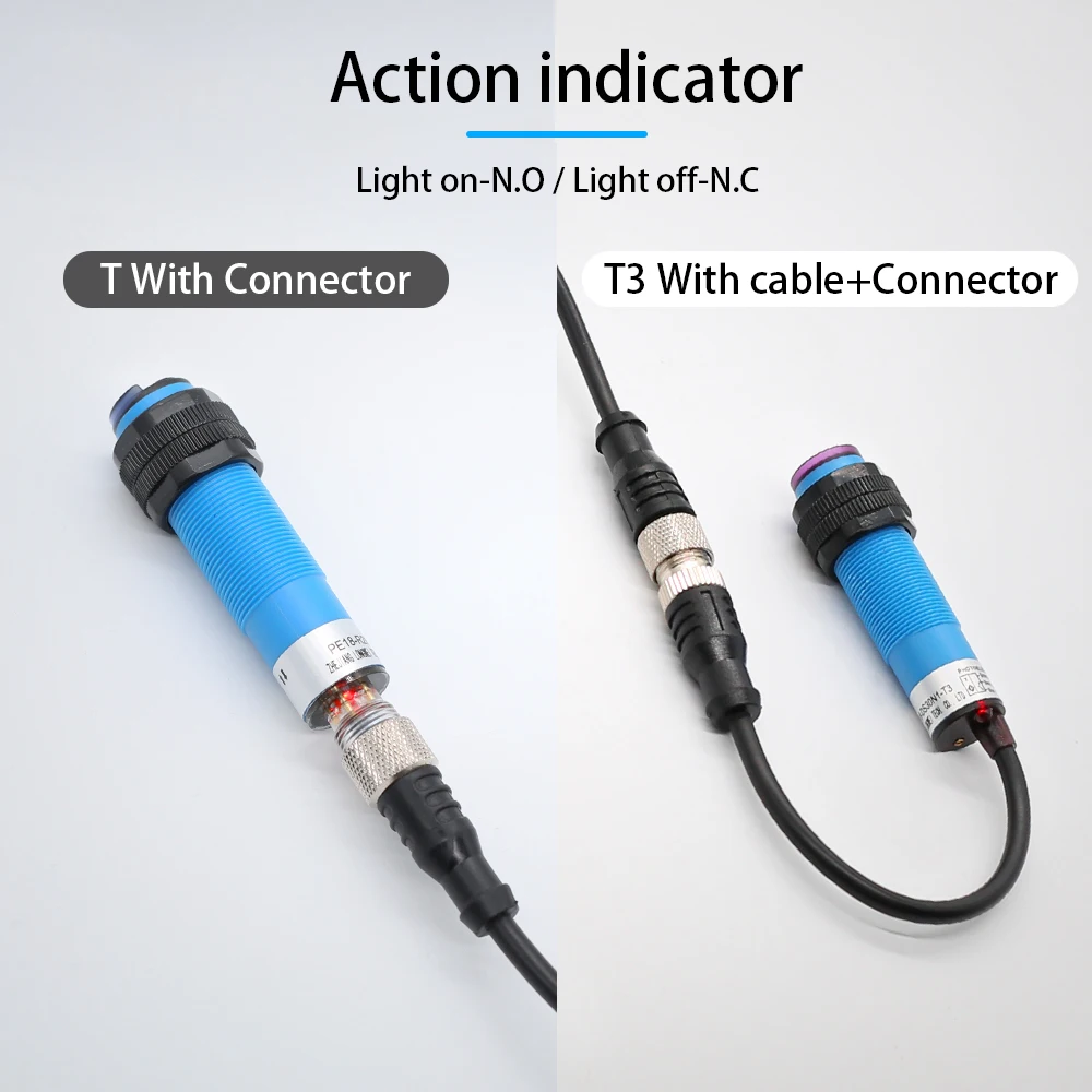M18 Plastic Body Photo Electrical Optical Sensor  With Connector Diffuse  Reflector  Through-Beam Type Proximity Switch