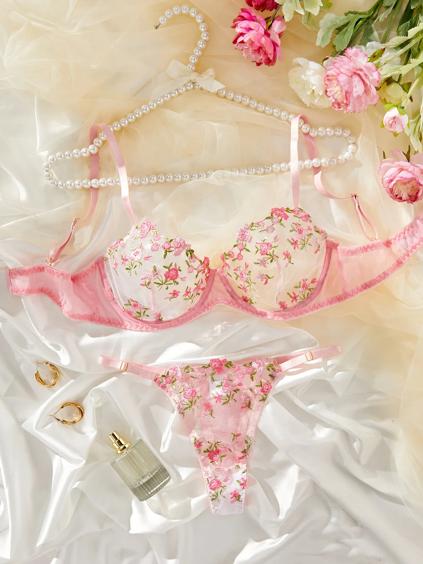 

Floral Fairy Lingerie Delicate Beautiful Underwear Transparent Bra Onlyfans Kit g-String Seductive Bilizna Set