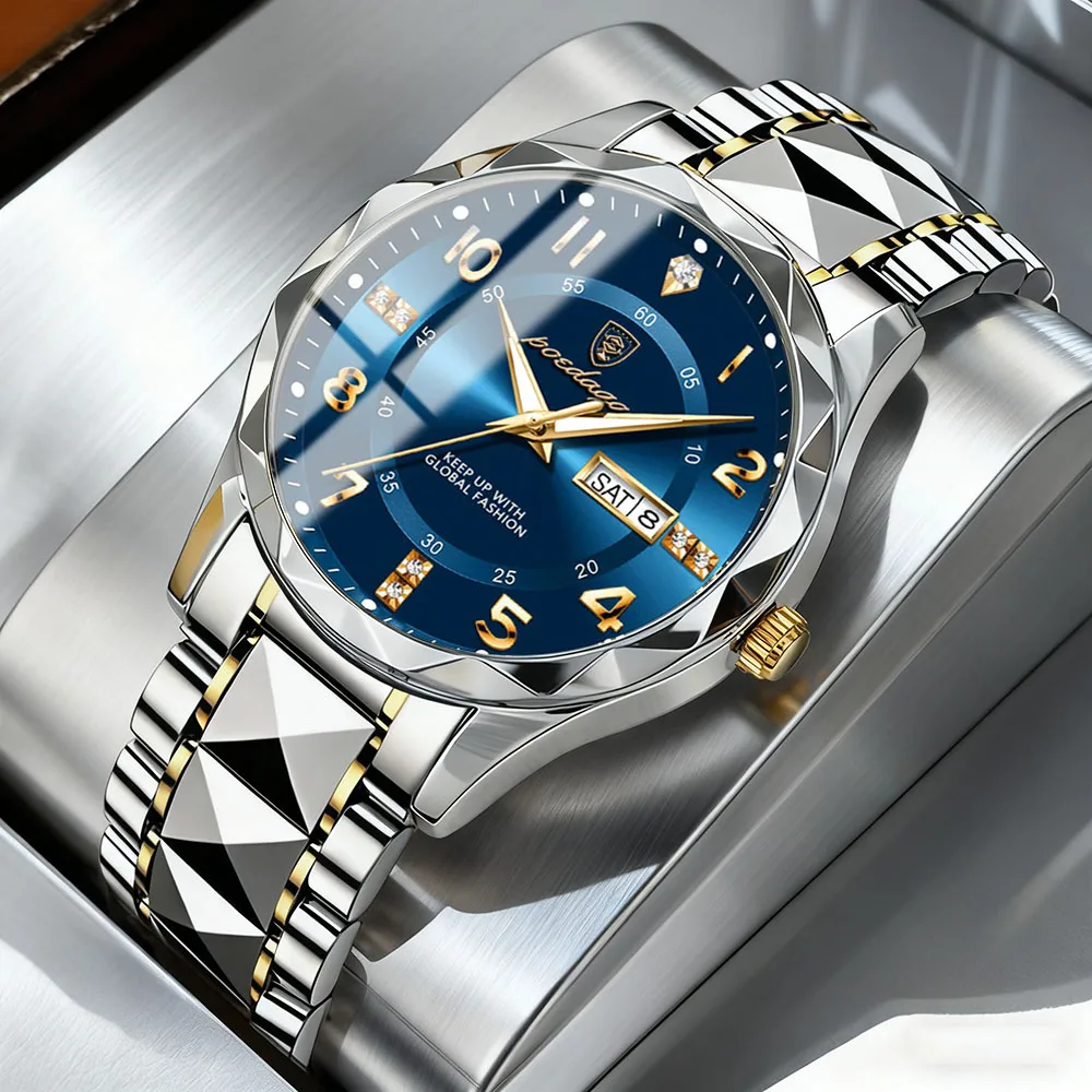 POEDAGAR ساعة يد رجال الأعمال الفاخرة الفولاذ المقاوم للصدأ تاريخ الأسبوع رجل ساعة مقاوم للماء مضيئة موضة ساعات كوارتز للرجال #1