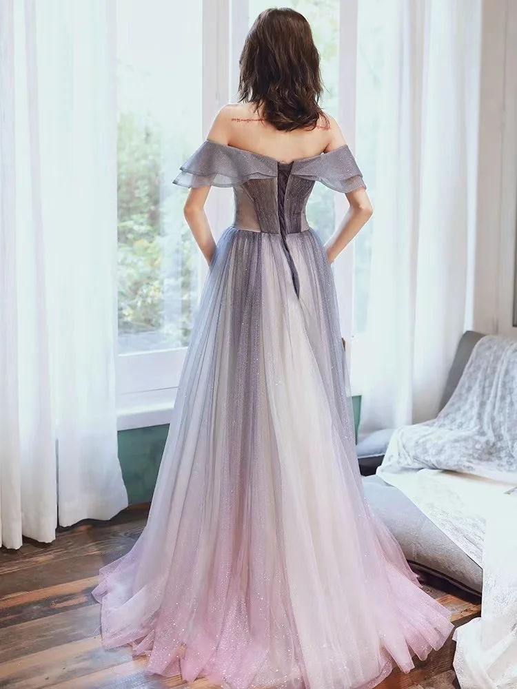 15436#Real Photos Shiny Tulle  A-line Wedding Bridesmaid Dress Bridal Gown For Women Birthday Party Evening Dresses With Beading