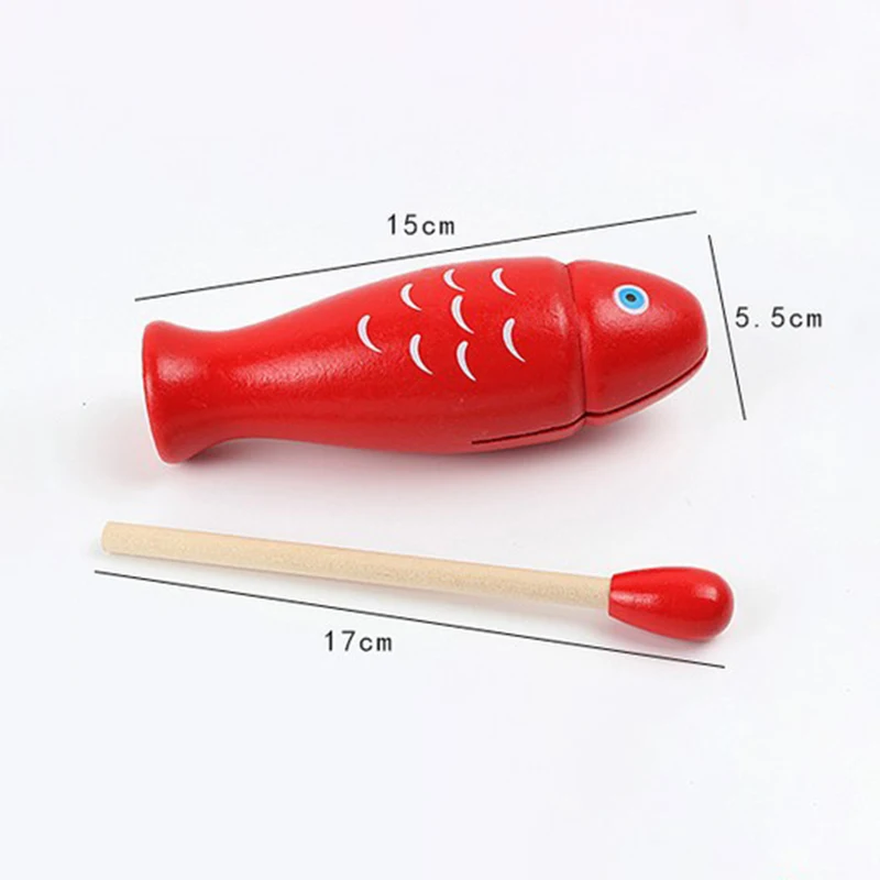 Drewniany instrument perkusyjny Orff sprzęt muzyczny pojedyncza rurka dźwiękowa dwukolorowa blokada drewna czerwona drewniana ryba zabawki muzyczne dla dzieci