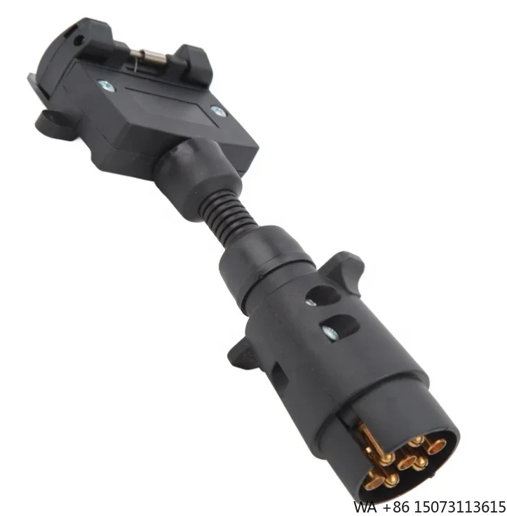 Euro 7 Pin Large Round  Plug To Australian 7 Pin Flat Socket Trailer Adapter 7 Way Trailer Connector Adapter