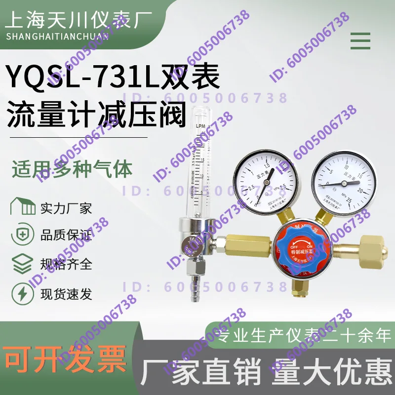 Double Meter Standard Gas Flow Meter, Pressure Reducing Valve, Pressure Gauge, YQSL-731L-1.5L 25L Cylinder Flow Meter