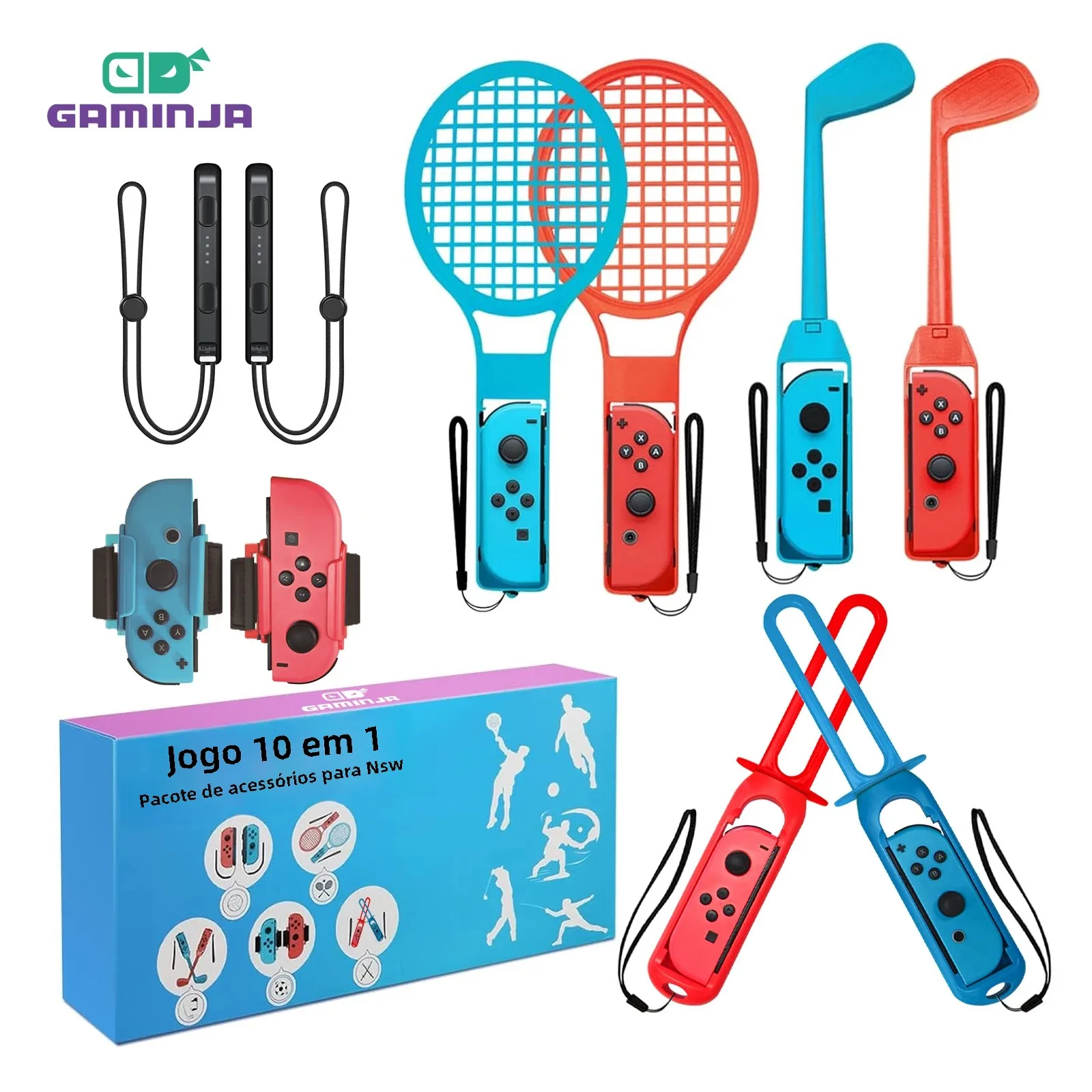 Pacote de acessórios esportivos 10 em 1 para nintendo switch oled jogo kit de acessórios esportivos com tacos de golfe