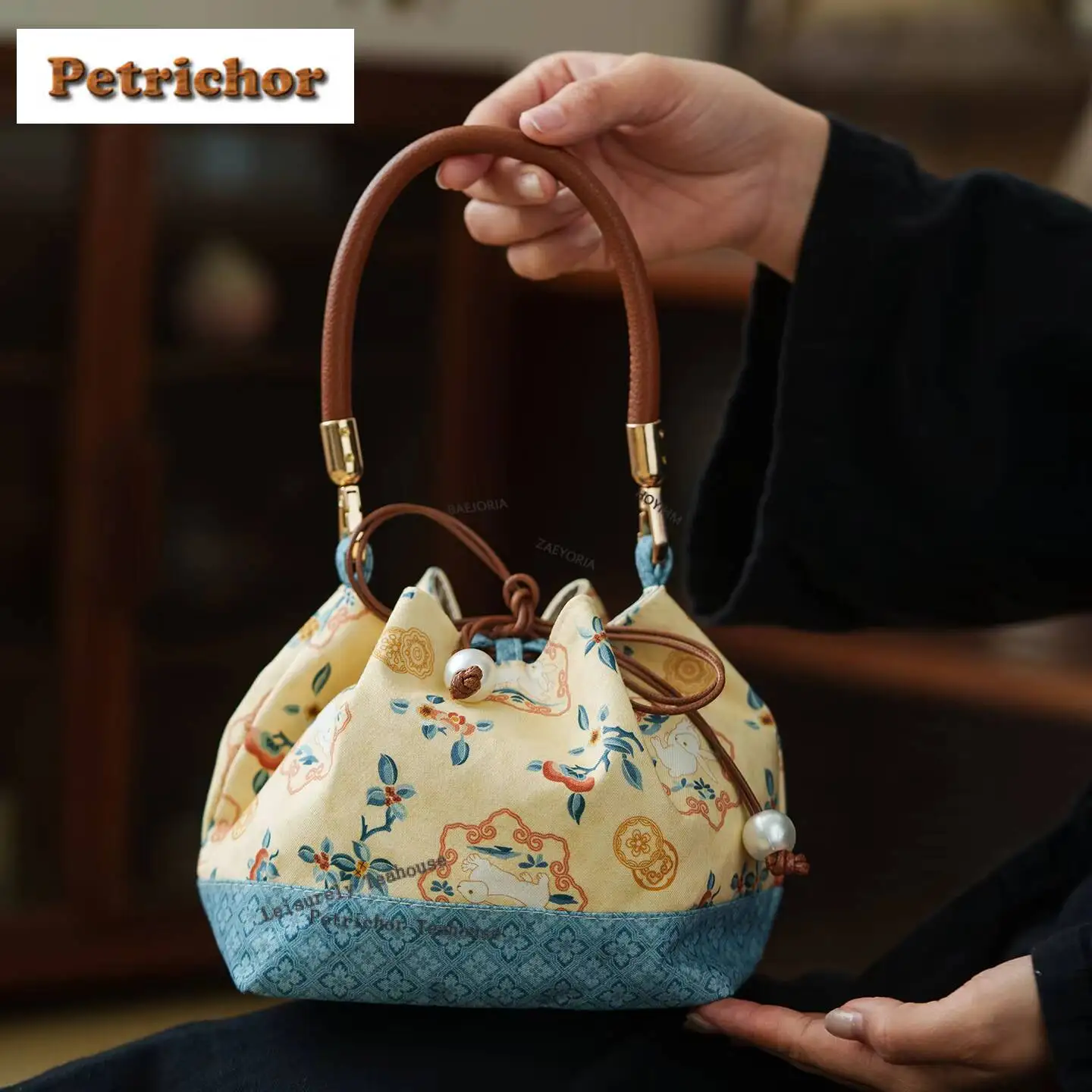 Osmanthus Jade Rabbit Cotton Cloth Drawstring Tea Cozies Luxury Tea Cozy For Teapot Portable Bag Travel Tea Set Bag Tea Ceremony view 6