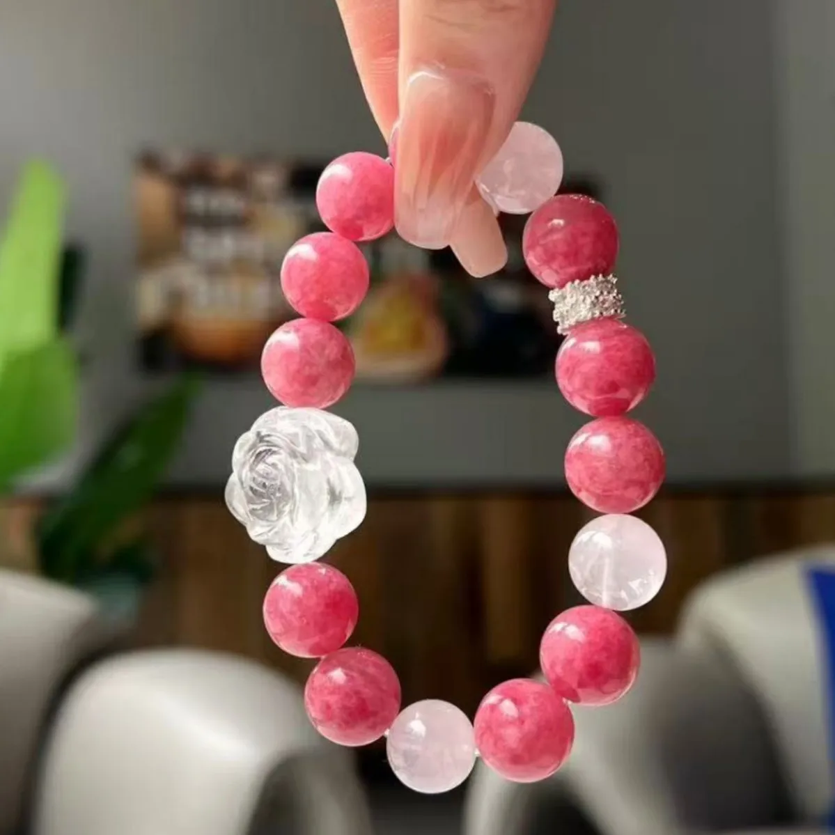 

Natural Duobao Crystal Bracelet Red Stone White Crystal Pink Crystal Women's Fashion Bracelet