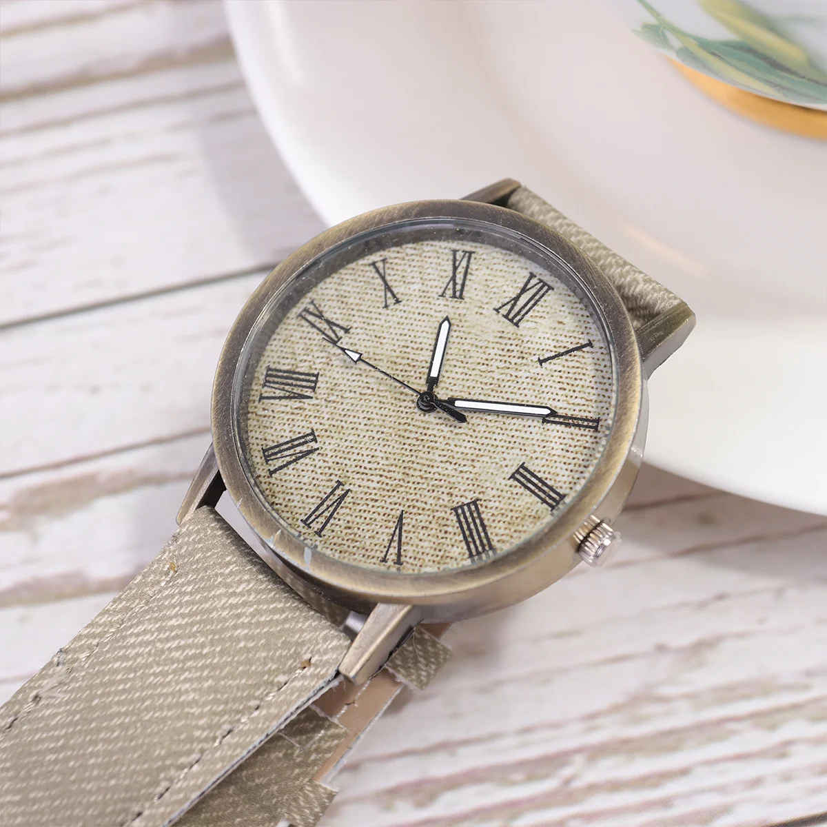 

Canvas Texture Watch White Premium Quartz Wristwatch Silent Accurate Movement Fashion Delicate Timepiece For Women