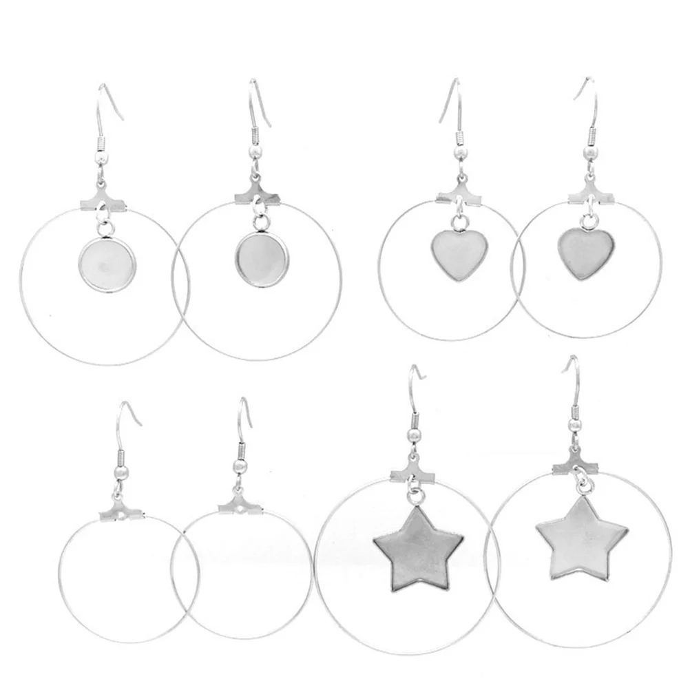 30Pcs Stainless Steel Earring Bezels DIY Jewelry Making Supplies for Women Girls Craft Lovers with Round Star Heart Tray