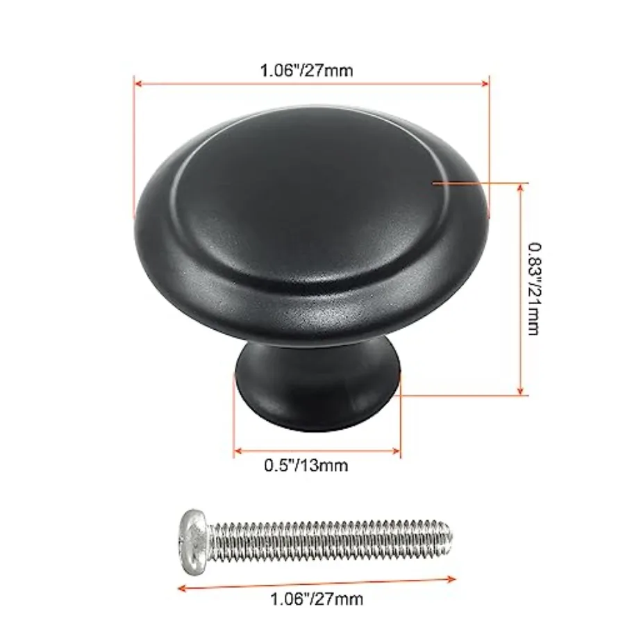 12 Pcs Black Cabinet Knobs, 1 Inch Cabinet Pulls Drawer Knobs Round Knob with Mounting Screws, Dresser Knobs Cabinet Hardware