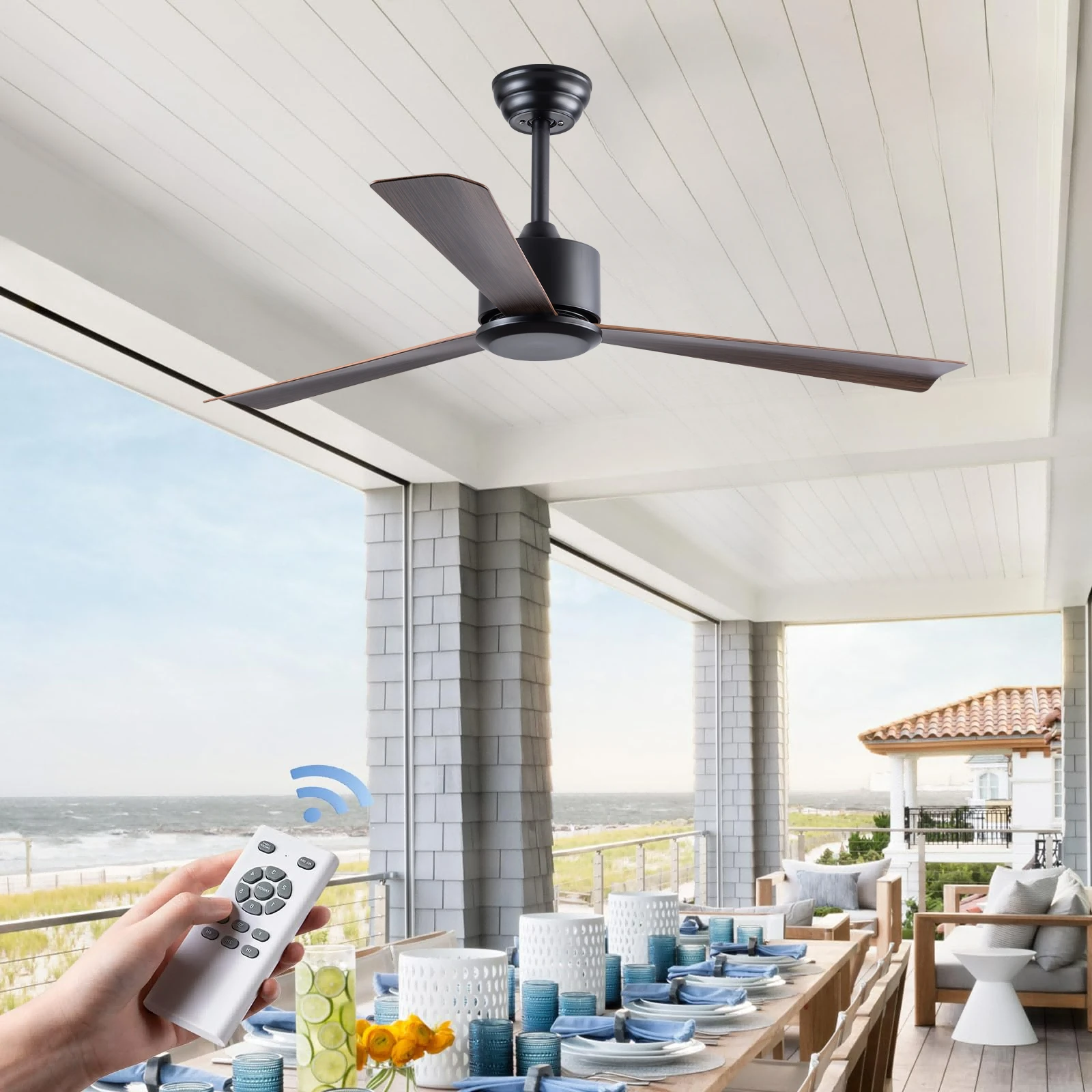 52'' DC Ceiling Fan Without Light with Remote Control 3 ABS Blade 6 Speed Noiseless Reversible Motor Indoor Outdoor Ceiling Fan