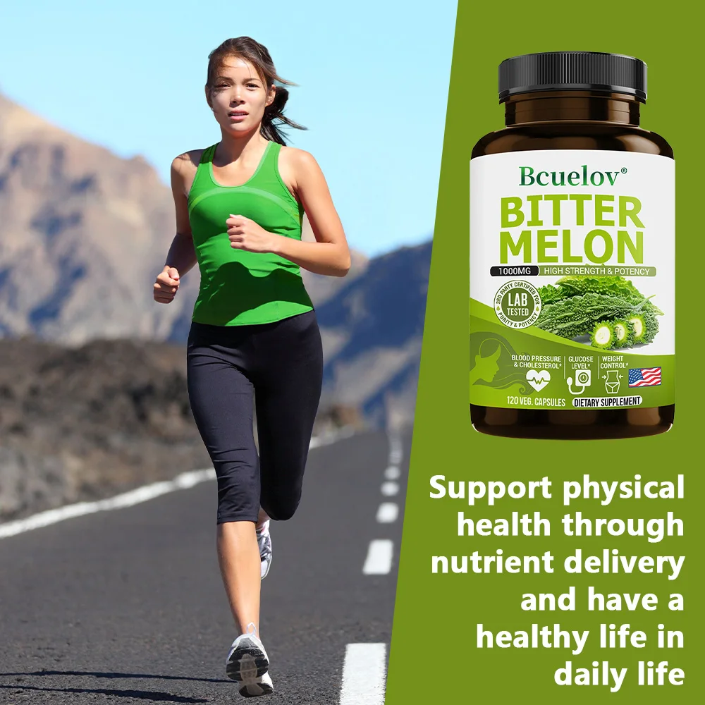 Cápsulas naturais de melão amargo, promovem a circulação sanguínea, gerenciamento de peso, suplemento de suporte de açúcar no sangue, 120 cápsulas