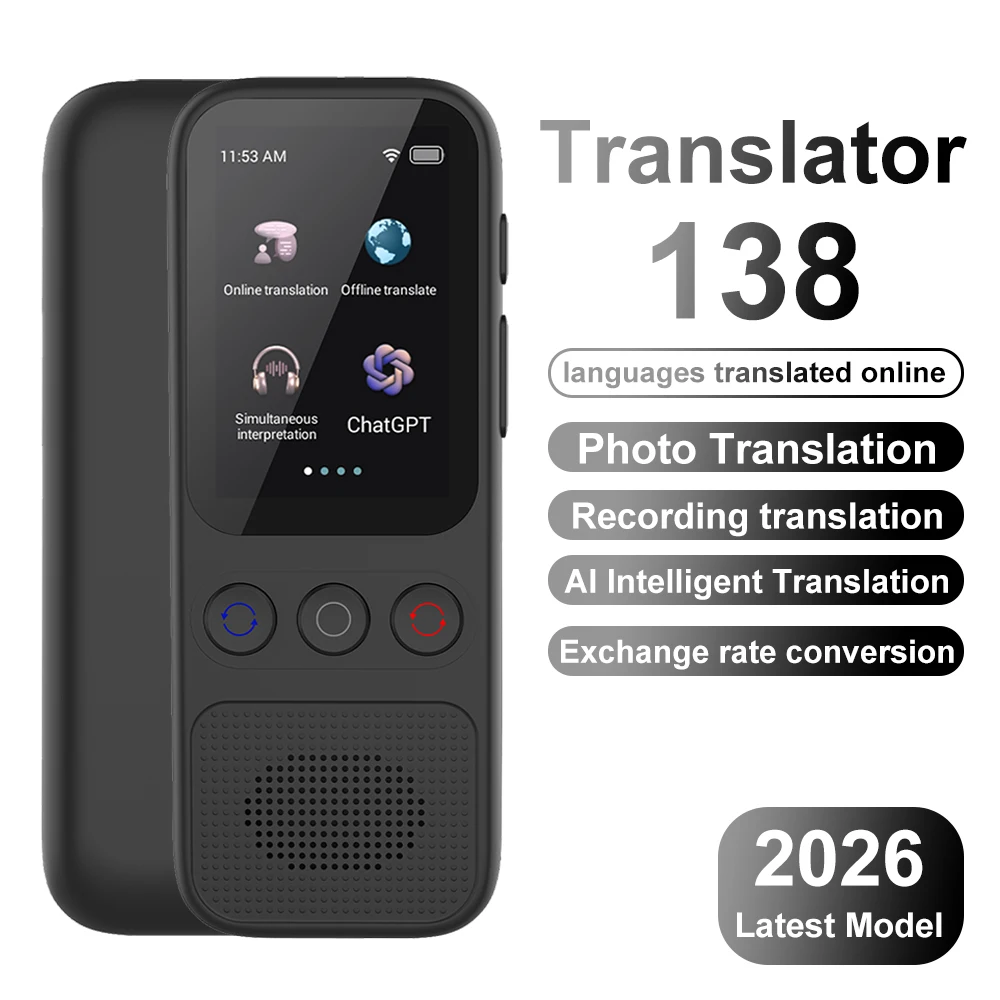 Languages Translation Device Support AI Smart  Translator 138 Language Translator Device ChatGPT Offline Photo Voice Translator