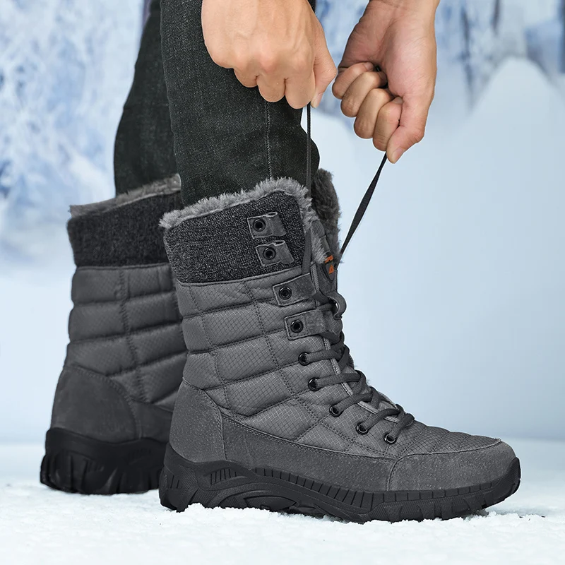 Botas de nieve acolchadas de terciopelo para hombre, zapatos cálidos de tendencia alta, para montañismo al aire libre, senderismo, invierno, 2023