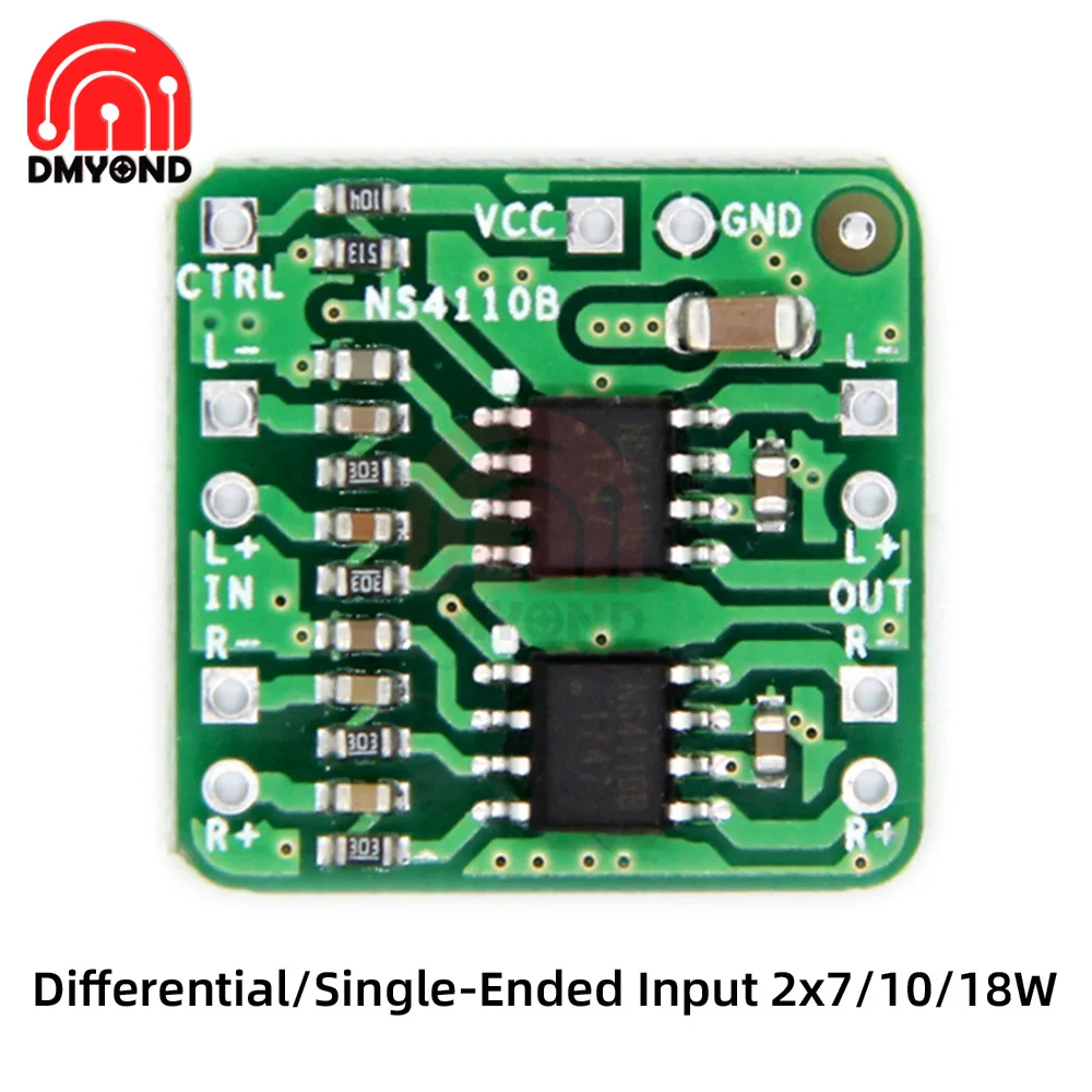 Differential Power Amplifier Board 2x18W Digital Class D/AB Audio Power Amplifier NS4110B 7W 10W 18W Overheating Protection