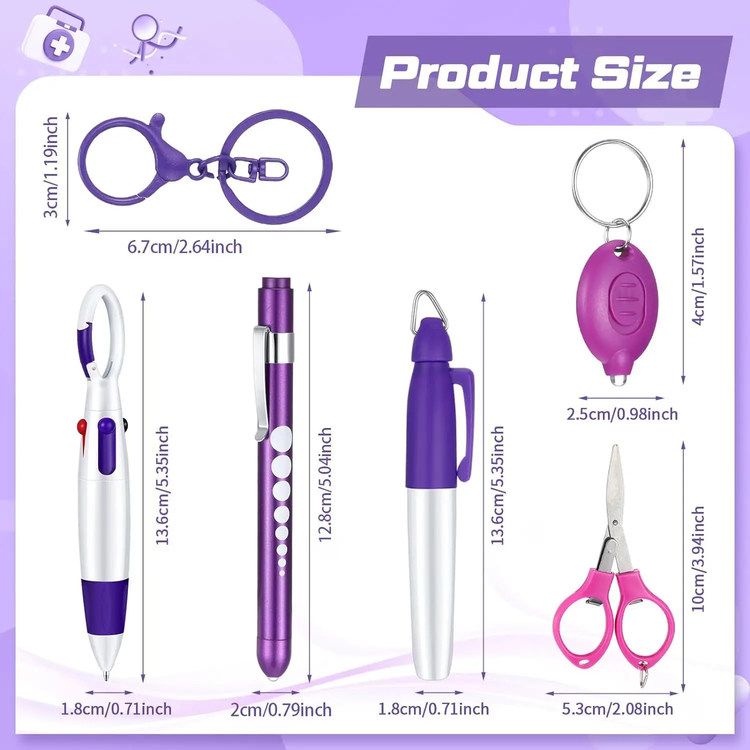 Ensemble de stylos à bille rétractables multifonctions, lampe de poche, ciseaux pliables, stylo à bille, porte-clés, stylos d'infirmière, marqueur continu, 6 en 1