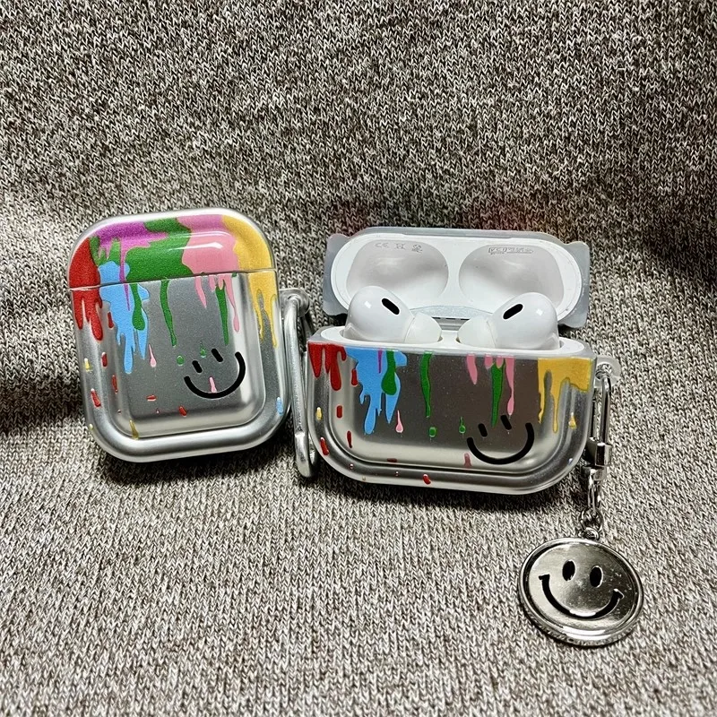 

For AirPods Pro3 Pro2 Pro for AirPods1 2 3 4th Generation Wireless Bluetooth Headset Cover Electroplated Smiling Face Soft Shell