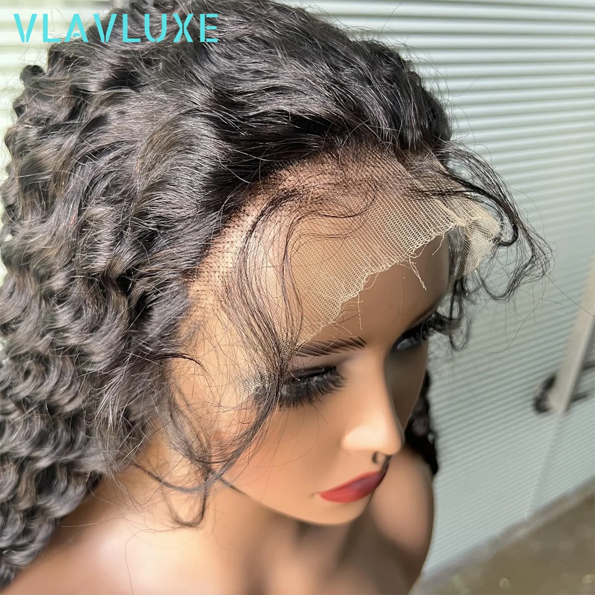 

Deep Wave Human Hair Wig 400 Density Glueless 360 HD Transparent Lace Frontal Wigs 36 Inches Preplucked Curly Vlavluxe Hair Wig