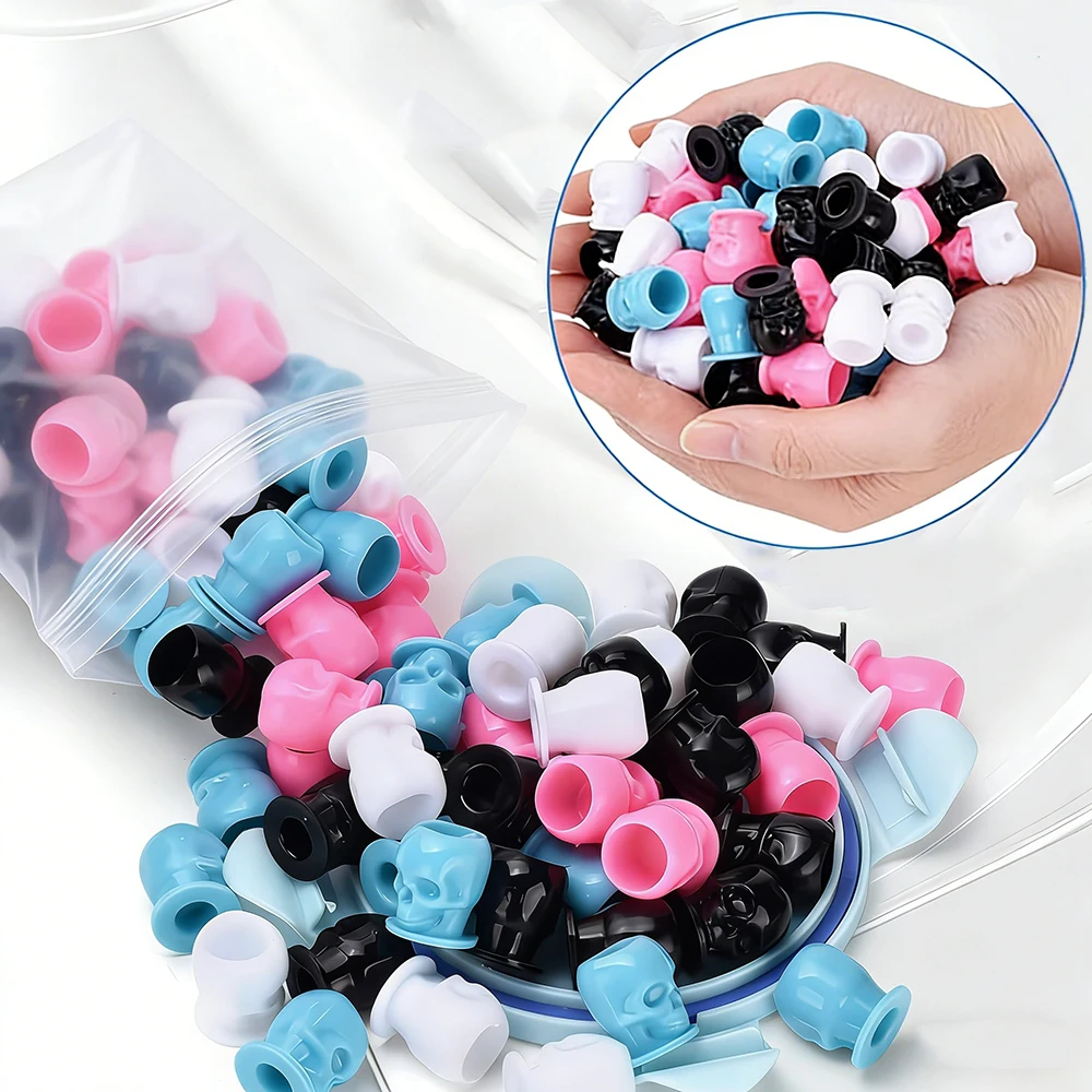 

200 шт. одноразовых стаканчиков для тату-чернил в форме черепа, 4 цвета, держатели для пигмента с основанием, контейнеры для перманентного макияжа, аксессуары для татуировок