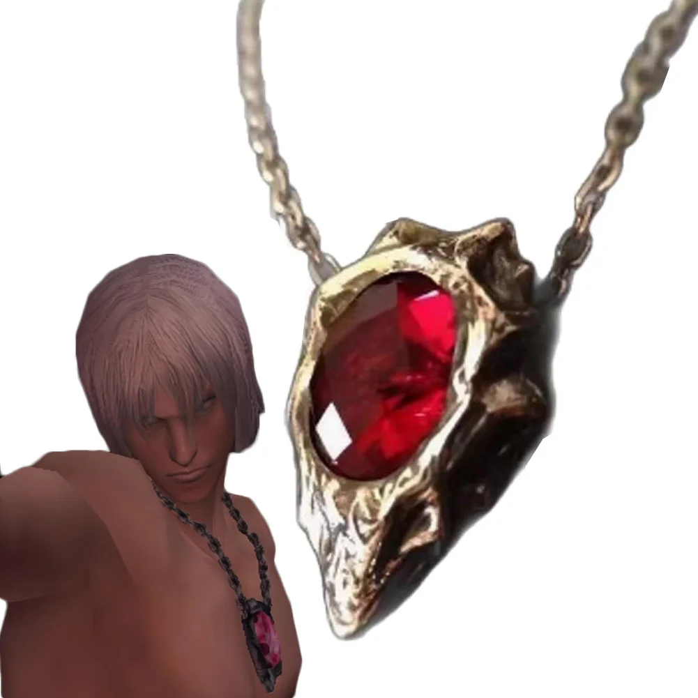Game DMC 5 Dante Cosplay Necklace Costume Accessories Ruby Pendant Collarbone Chain Men Disguise Prop Halloween Carnival Party