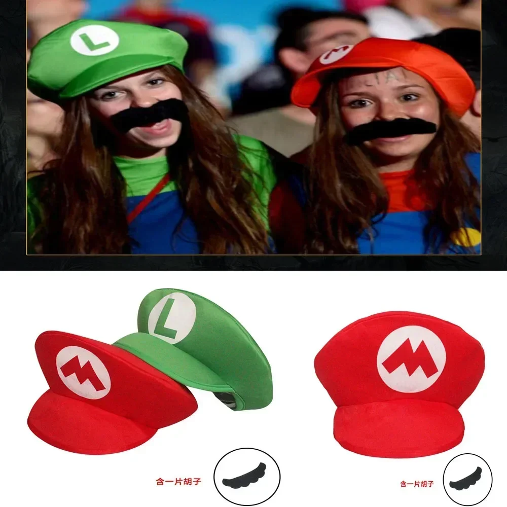 Super Marios Bros Cartoon Hat  Adult Kids Game Super Luigi Bors Cosplay Hats Red Green Cap Children Cosplay Gifts