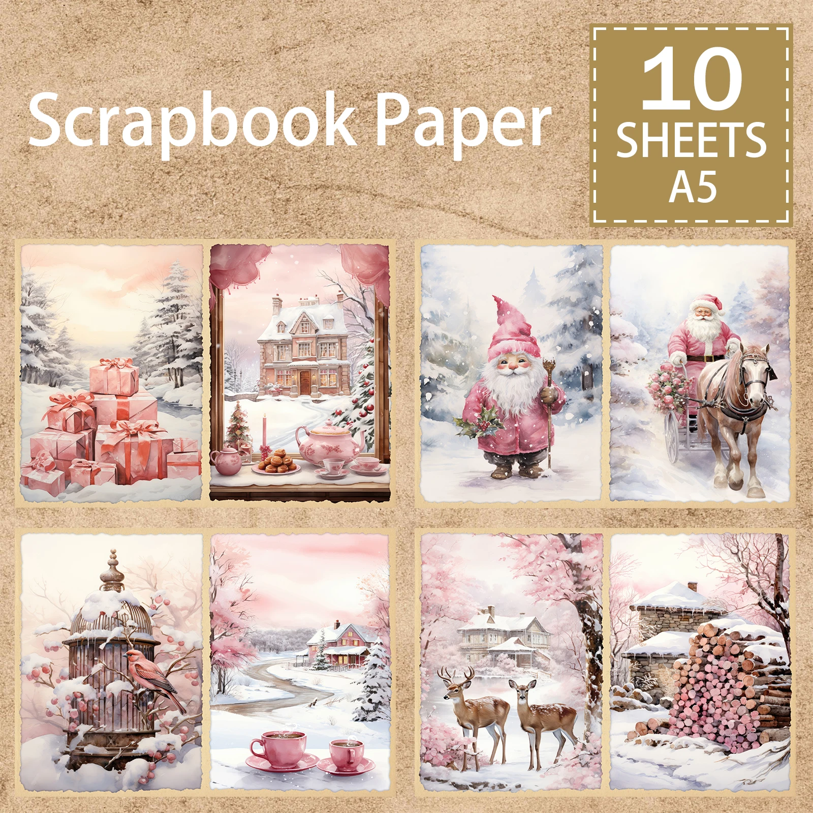 10 feuilles A5 taille noël rose Gnome père noël fond Vintage Grunge Journal planification Scrapbooking