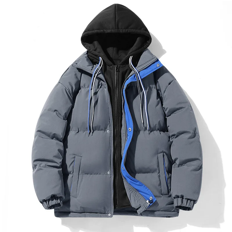 

Men Coat Men Down Coat Men Winter Fake Two Cotton-padded Men Knitted Hooded Coat Korean Warm Cotton-padded Jacket