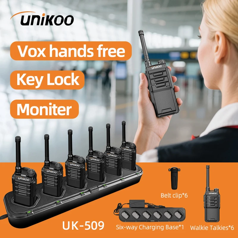 

6 PCS UNIKOO UK509 Walkie Talkie Portable Type C Charge PMR446 FRS VOX Two Way Radio Station for Hotel Restaurant