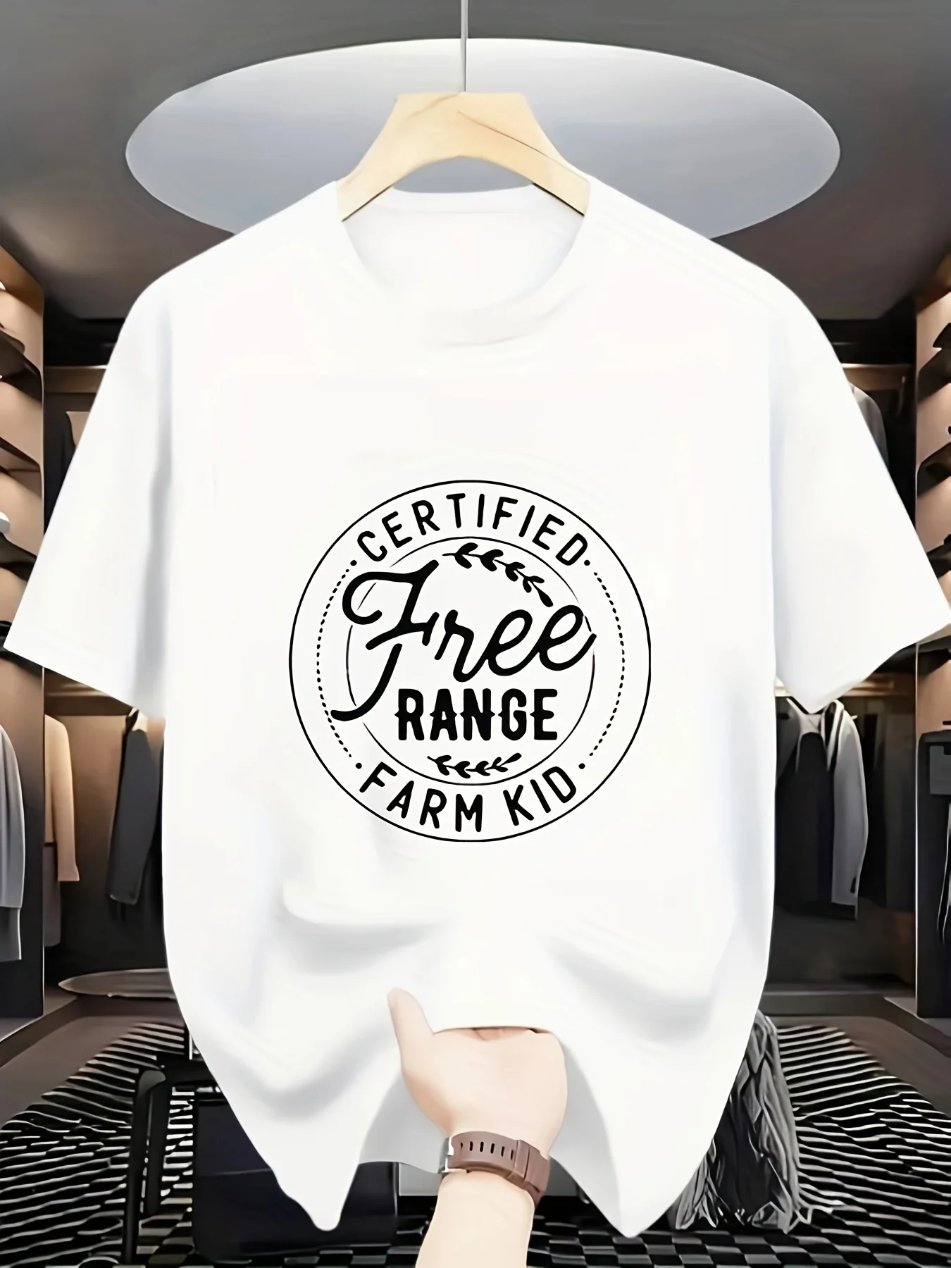 

【Повседневный стиль】Сертифицированная детская футболка Free Rising Farm для мальчиков — черная повседневная футболка с короткими рукавами и круглым вырезом с узором листьев, мягкая