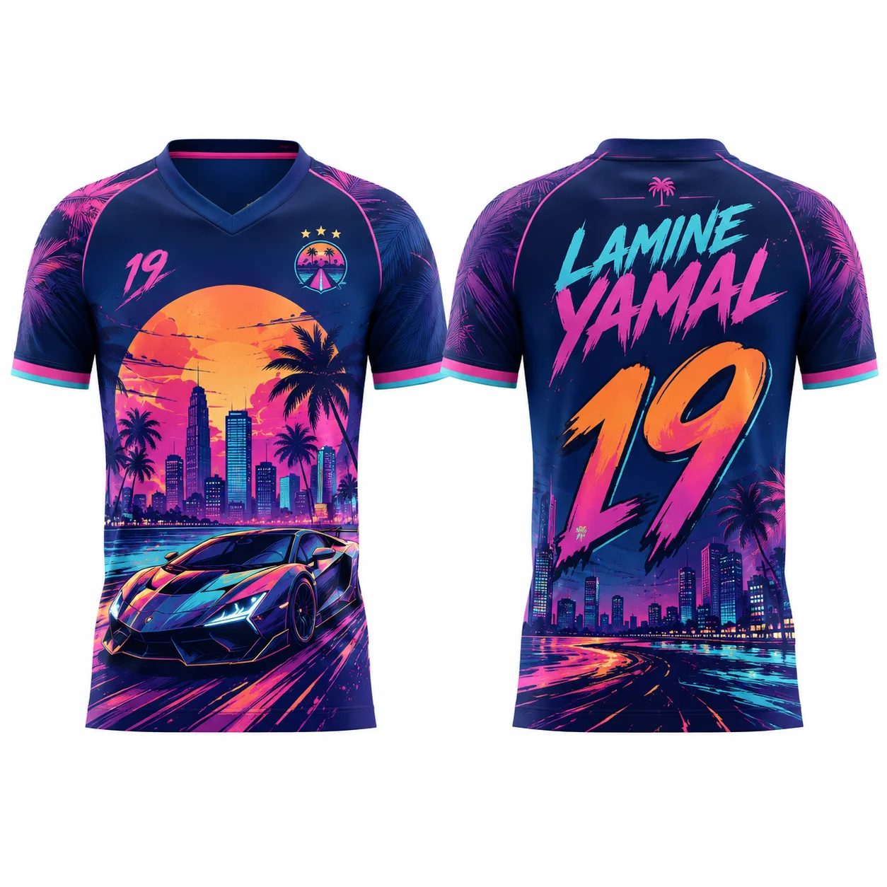 2026 Fashion Retro Neon Synthwave Miami Palm City Sports Jersey 3D Print Racing Car Short Sleeve Football Training Street Tops
