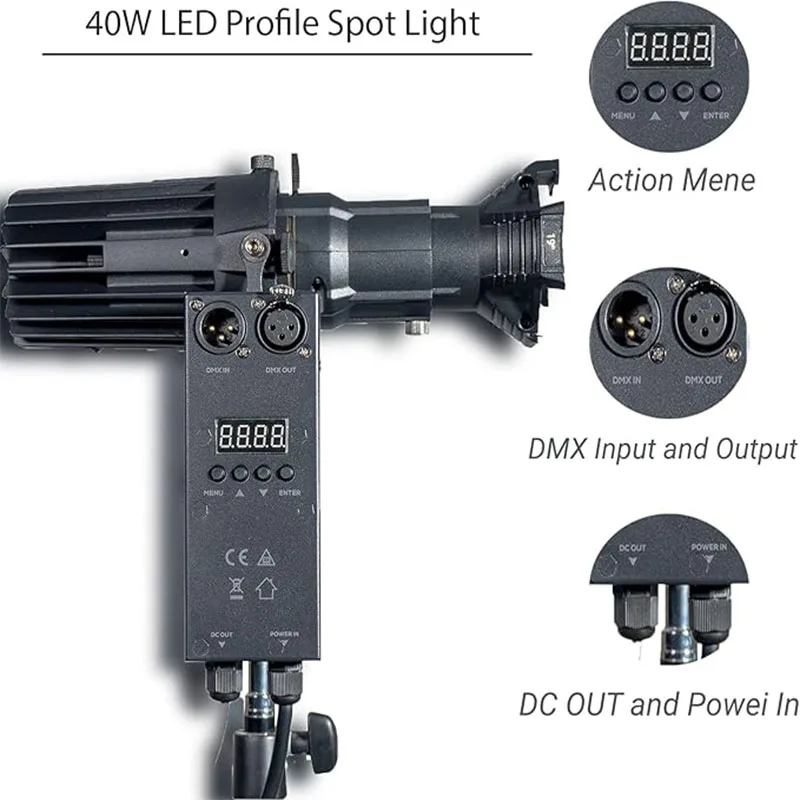 Fixed Degree Leko Ellipsoidal Lights 3200K 40W 19° and 36° LED Profile Spotlight COB Gobo Follow Projector for Stage Lighting