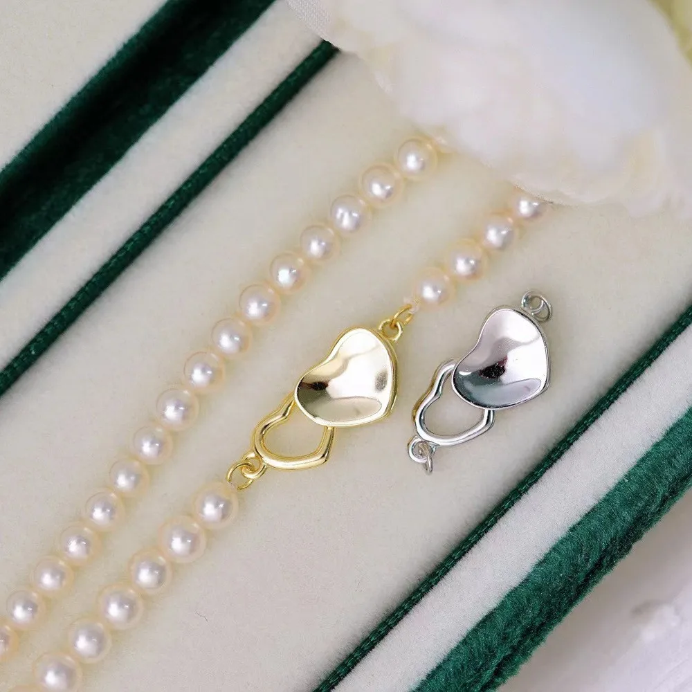 

DIY Pearl Accessories S925 Sterling Silver Single Row Pearl Necklace Buckle Accessories Gold and Silver Bracelet Beaded Buckle