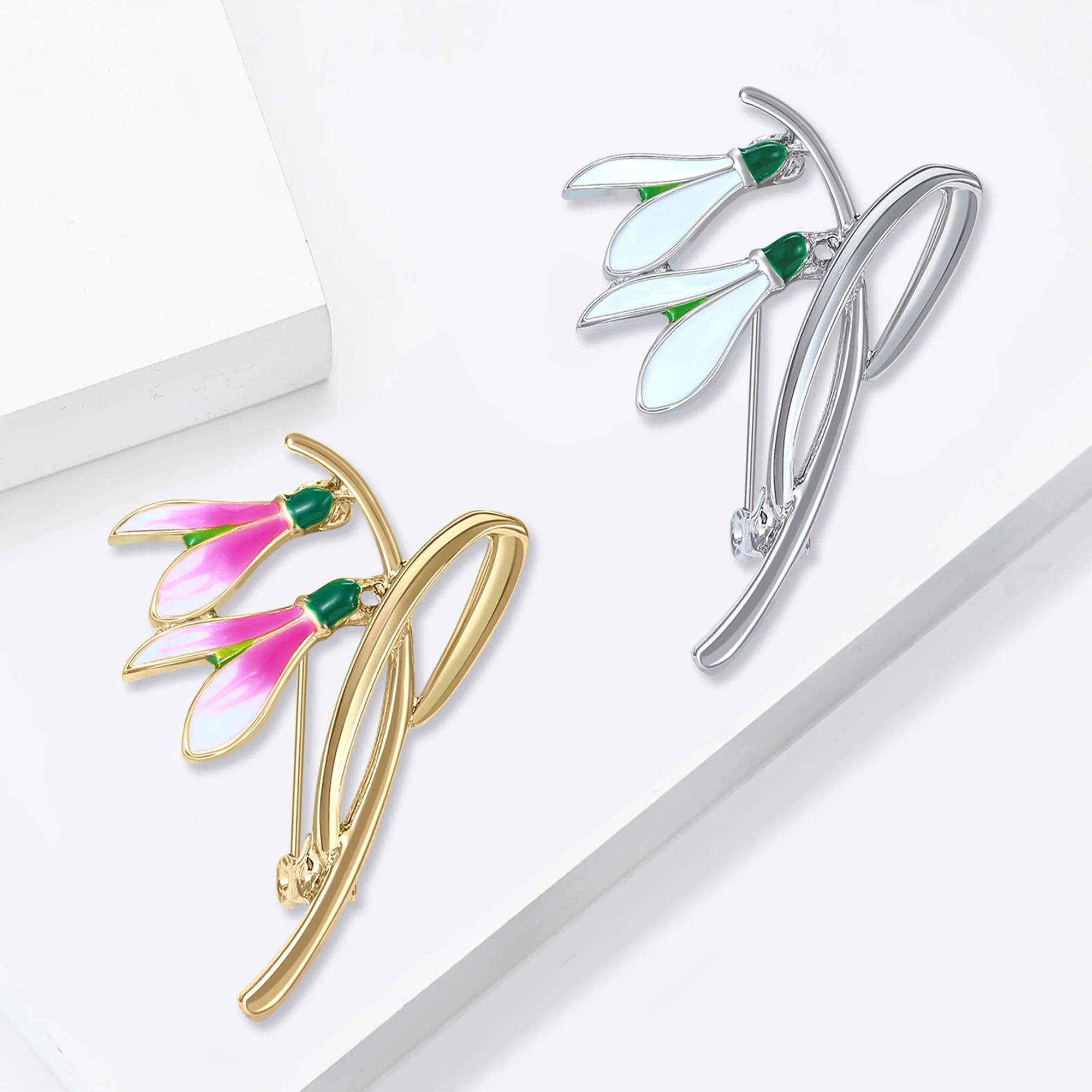 Beaut&Berry Luxury Snowdrop White Flower Brooches for Women Plant Pins Casual Party Friends Accessories Fashion Gifts Decoration - Image 4