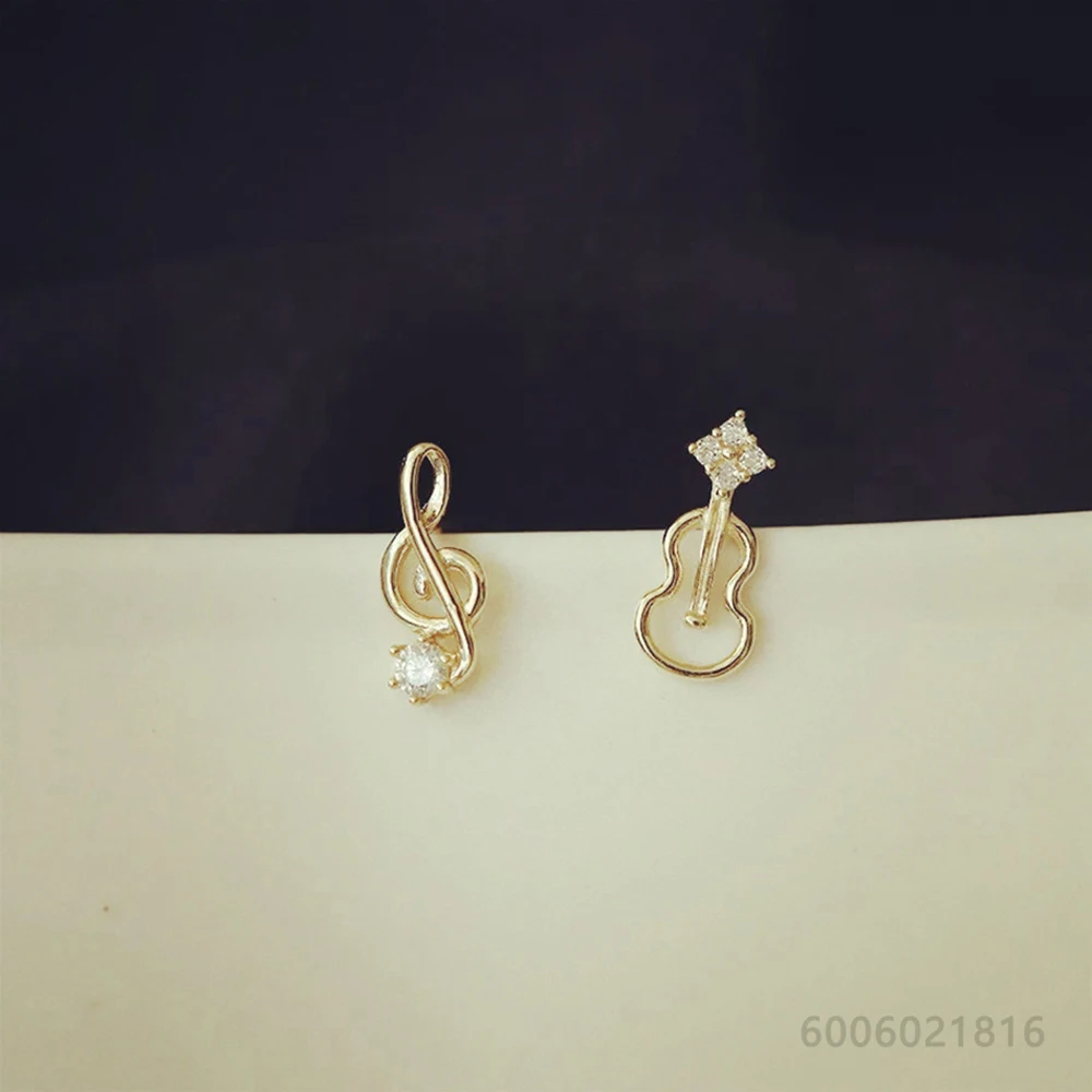 925 Sterling Silver Zircons Guitar Note Stud Earrings For Women Party Charm Elegant Engagement Wedding Accessories