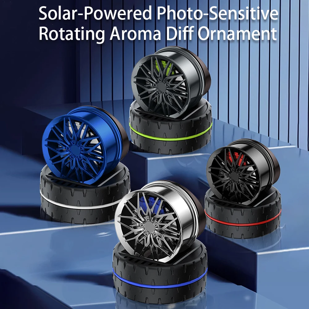 Solar-Powered Racing Wheel Hub Design Car Dashboard Aroma Diff No Essential Oils Included Wood Aroma Wafer