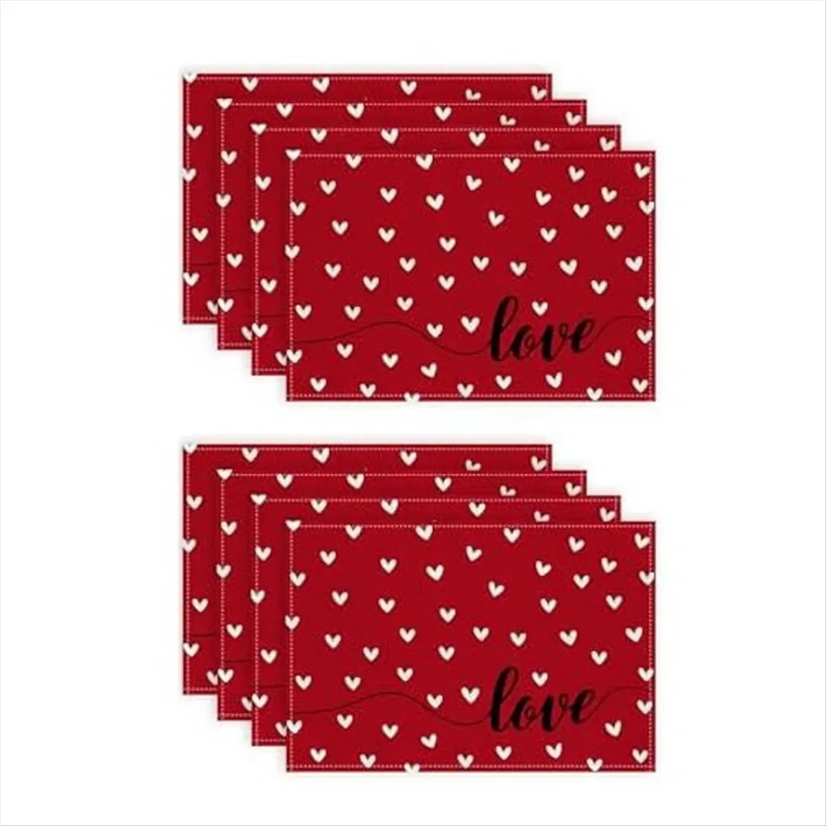 ABFW Valentine's Day Placemats, Heart Seasonal Farmhouse Burlap Red Indoor Kitchen Table Mat for Home Parties,8 PCS