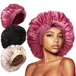 Jumbo Satin Bonnet Hair Bonnet For Sleeping, Reusable Adjusting Hair Care Wrap Cap Sleep Caps For Women