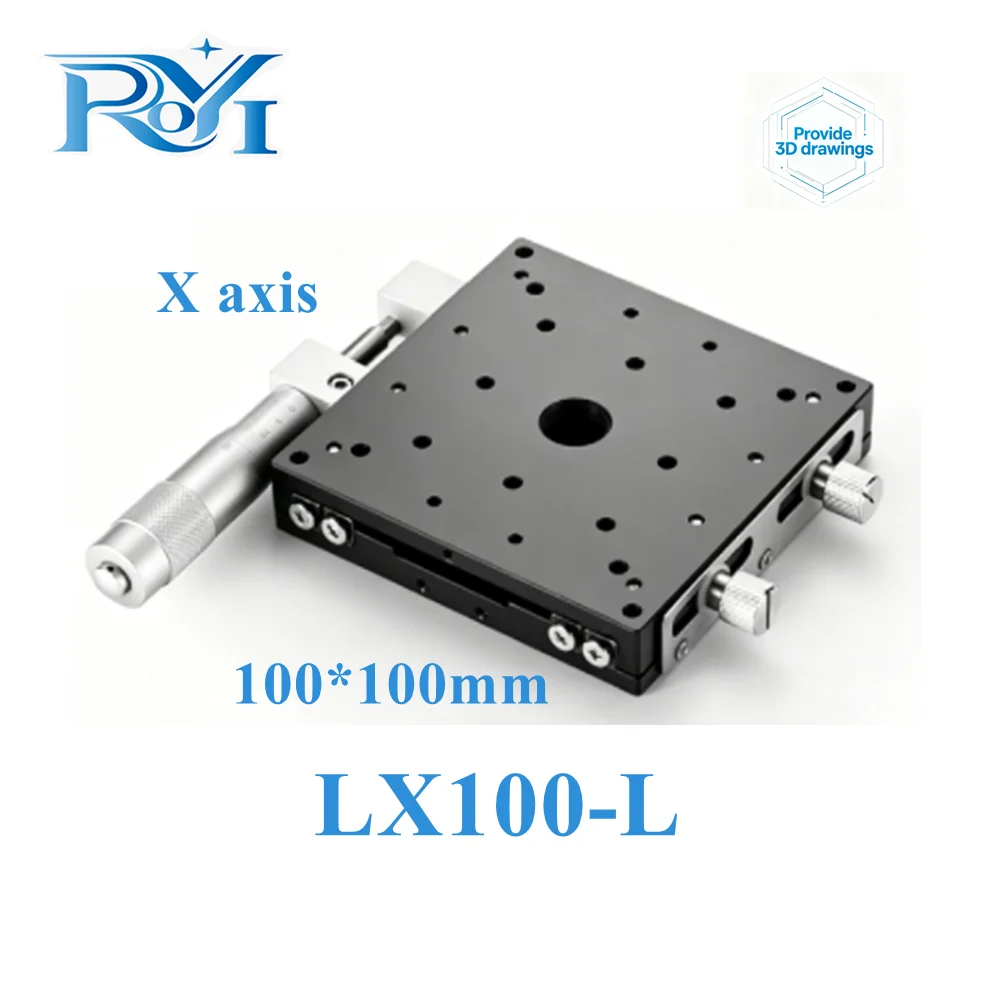 X Axis 100mm LX100-L/R/C Knob Micrometer Sliding Stage Cross Guide Rail Type Platform Manual Displacement Sliding Table
