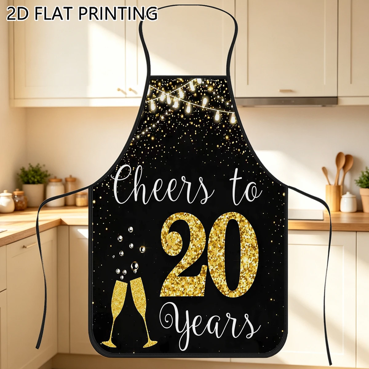 1pc Cheers To 20 Years Birthday Pattern Apron For Party Host Celebration Use