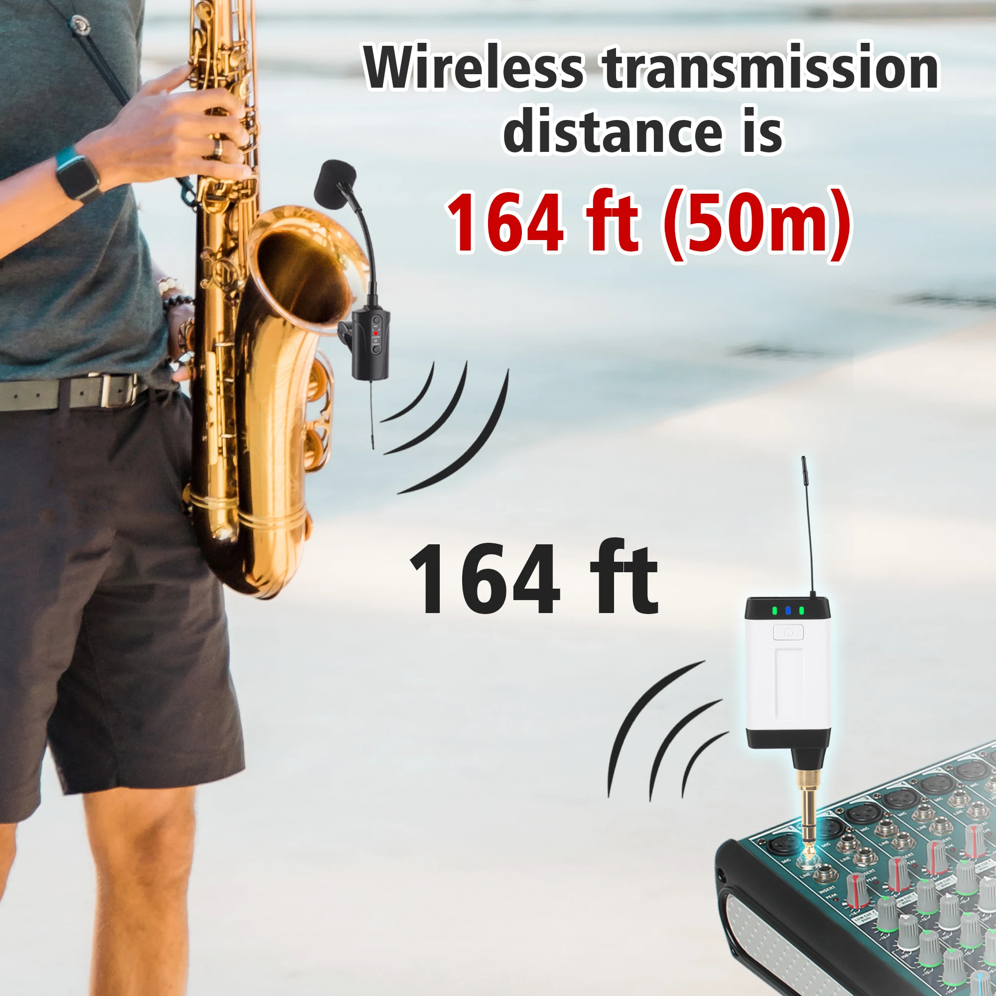 Double Microphone for Saxophone Q2/ST-5 Wireless Sax Microphone UHF Clip-on Mic Receiver and 2 Transmitter System for Saxophone