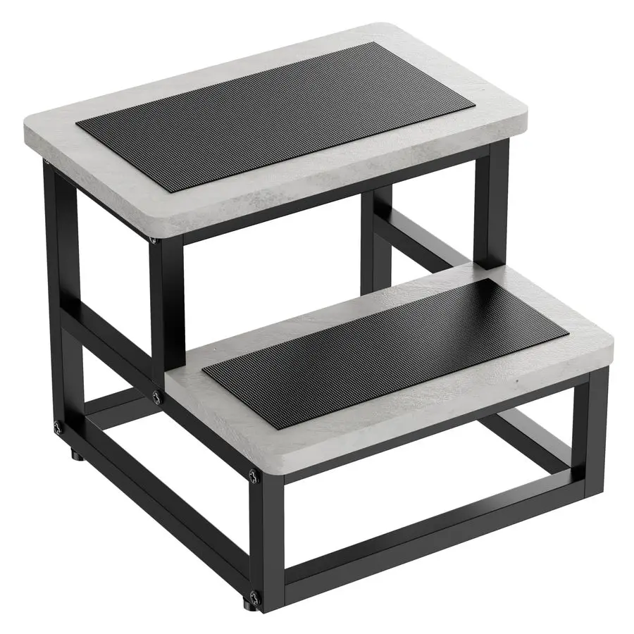 Taburetes, Taburete de alta resistencia para niños y adultos, taburete de pie de 2 escalones de metal antideslizante y de madera para camas altas y cocina, redondo