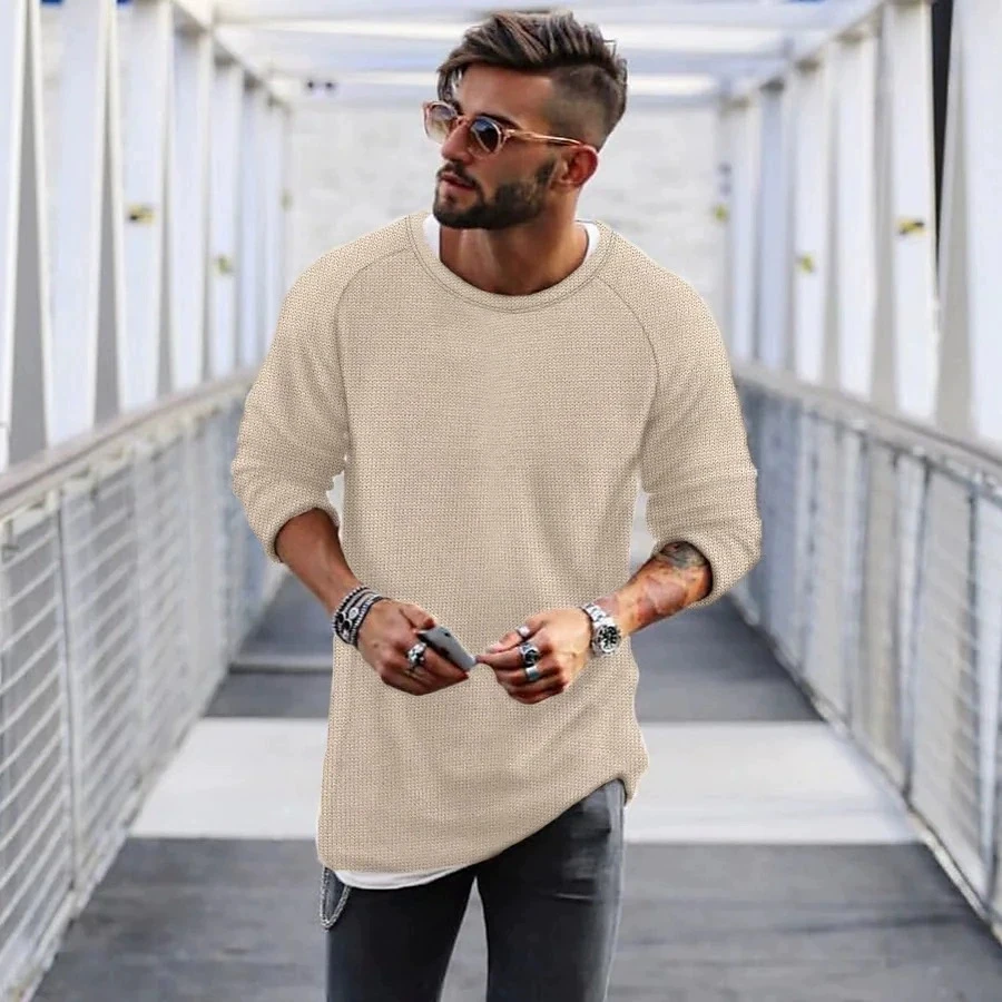 

Men's Fashion Top Spring and Autumn Winter Long Sleeve Round Neck Knitted Sweater Solid Color Casual Men's Sweater