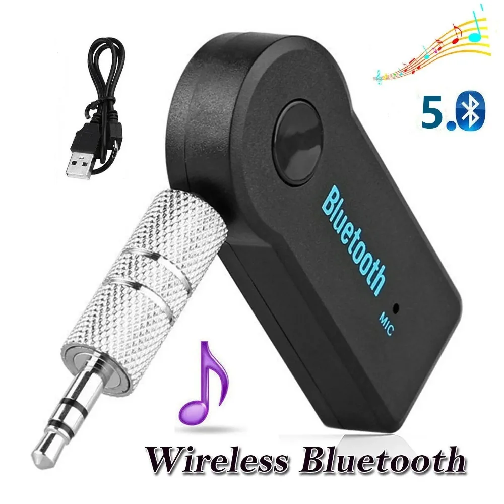 2 in 1 Wireless Bluetooth 5.0 Receiver 3.5mm AUX Adapteree Headphone Transmitter with Micfor Car Music Audio A2DP Handsfr