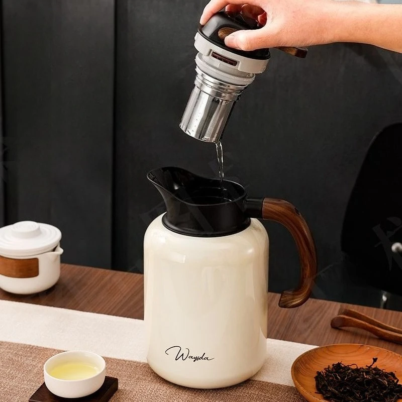 Stainless steel thermal insulation pot coffee pot home tea hot water with tea glass braised tea large capacity high-end kettle