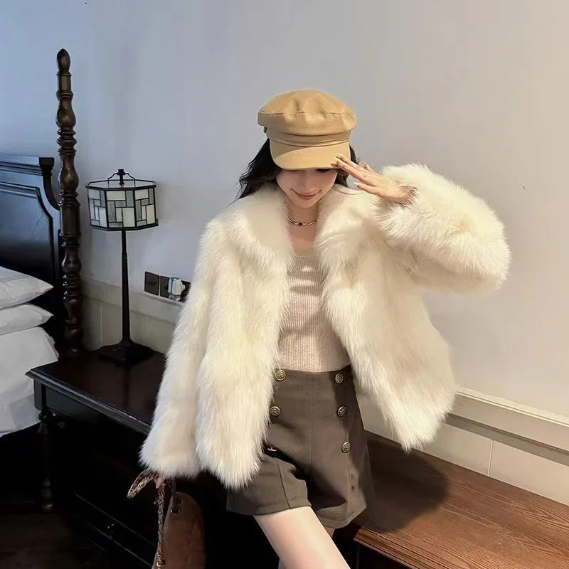 2024 Autumn And Winter New Fashion Joker Fox Fur Cotton-padded Jacket Female Mao Mao Lapel Coat Explosion Cotton-padded Jacket