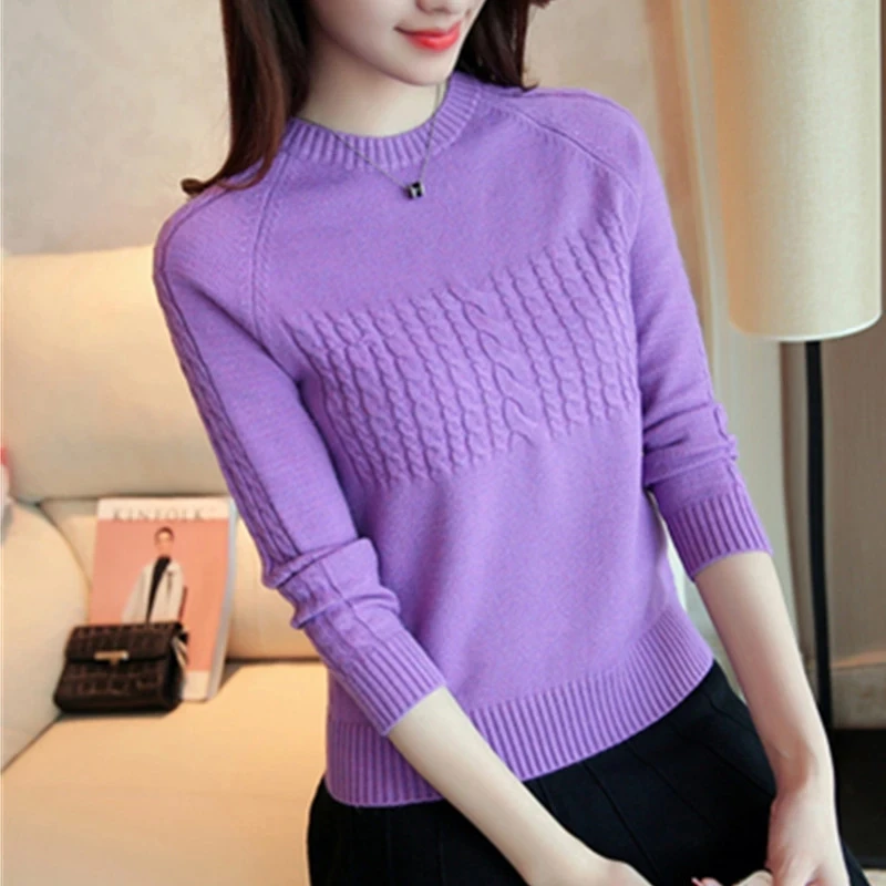 

2023 Autumn Winter Women's Pullover Long Sleeve O-Neck Slim Female Knitted Sweater For Female short Solid Sweaters Tops