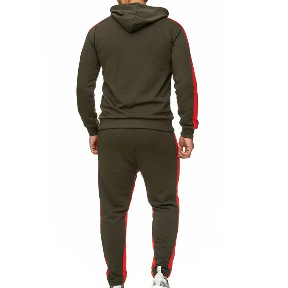 Shrinkable Cuffs Sweatshirt Pants Set 3D Cutting Cold Resistant Trendy Men Tracksuit Pockets Hooded Athletic Sweatsuit